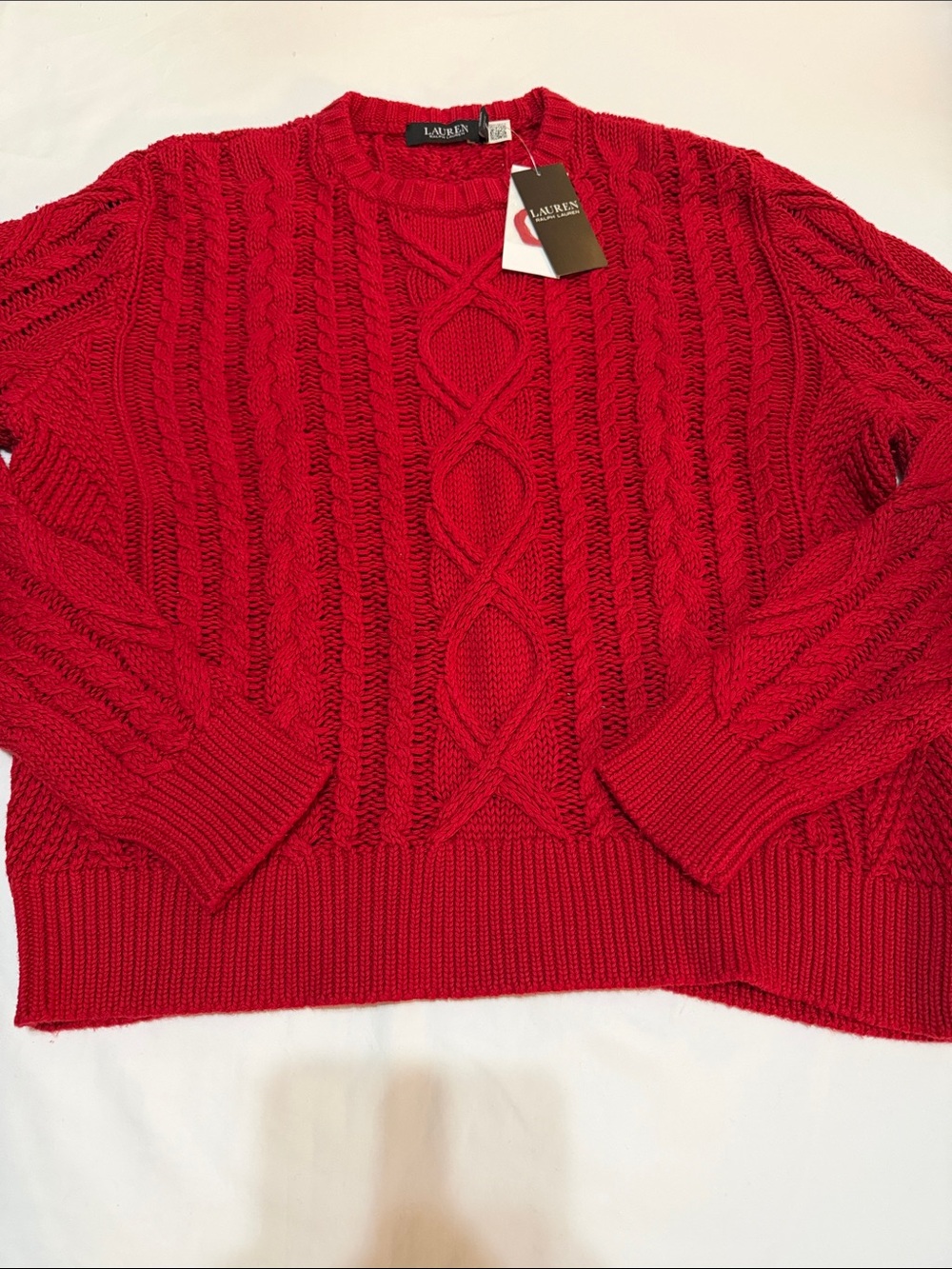 Lauren Ralph Lauren Red Cable Knit Crewneck Sweater XL NWT